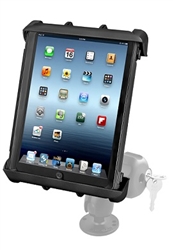 C Ball Sized 2.5 Inch Diameter Base and LOCKING Standard Sized Arm with RAM-HOL-TABL8U LOCKING Universal Cradle for 10" Screen Tablets WITH or WITHOUT Large Heavy Duty Case/Cover/Skin Including: Apple iPads