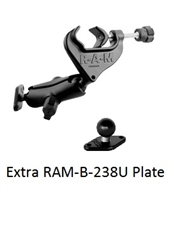 Aviation Yoke "C" Clamp Base (Accommodates 0.625" to 1.25" Rail Diameter) with Standard Sized Arm and TWO Universal Diamond Plates with 1.0 Inch Dia. Rubber Ball