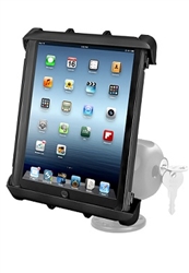 2.5 Inch Diameter Base and LOCKING Standard Sized Arm with RAM-HOL-TAB8U LOCKING Universal Cradle for 10" Screen Tablets WITH or WITHOUT Large Heavy Duty Case/Cover/Skin Including: Apple iPads