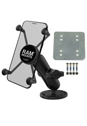 Round Plate with Standard Sized Length Arm & RAM-HOL-UN7BU Universal X Grip Spring Loaded Holder (Fits Device Width 1.875