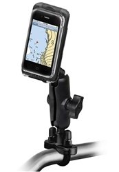 Handlebar Mount with Zinc U-Bolt (Fits .5 to 1.25 Dia.), Standard Sized Length Arm & SMALL RAM-HOL-AQ7-1CU Aqua Box Pro 10 Waterproof Smartphone Holder