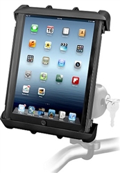 Handlebar Mount with Zinc U-Bolt (Fits .5 to 1.25 Dia.), LOCKING Standard Sized Length Arm and RAM-HOL-TAB8LU LOCKING Universal Cradle for 10" Screen Tablets WITH or WITHOUT Large Heavy Duty Case/Cover/Skin Including: Apple iPads