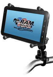 Handlebar Mount with Zinc U-Bolt (Fits .5 to 1.25 Dia.), Std. Sized Length Arm and RAM-HOL-UN8BU SMALL Universal Tablet Holder fits MOST 7-8