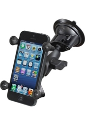 Single 3.25" Dia. Suction Cup Base with Twist Lock, Aluminum SHORT Length Sized Arm and RAM-HOL-UN7BU  Universal X Grip Spring Loaded Holder (Fits Device Width 1.875" to 3.25")