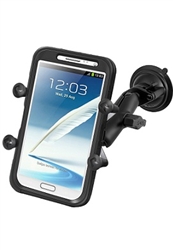 Single 3.25" Dia. Suction Cup Base with Twist Lock, Aluminum Standard Length Sized Arm and RAM-HOL-UN10BU  Large X-Grip Phone Holder (Fits Device Width 1.75" to 4.5")