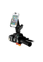 Motorcycle Reservoir Cover Base with Center Ball with Standard Sized Length Arm with and RAM-HOL-AP9U Apple iPhone 4 Holder (4th Gen/4S WITHOUT Case or Cover)