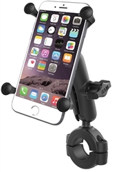 RAM Torque Handlebar/Rail Base (Fits 1 1/8" to 1 1/2" Diameter) with 1" Ball, Medium/Standard Sized Arm & RAM-HOL-UN10BU  Large X-Grip Phone Holder (Fits Device Width 1.75" to 4.5")