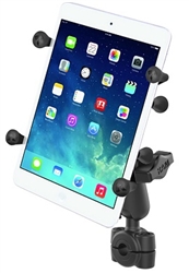 RAM Mini Torque Handlebar/Rail Base (Fits 3/8" to 5/8" Diameter) with 1" Ball,  Medium/Standard Sized Length Arm & RAM-HOL-UN8BU SMALL Universal Tablet Holder fits MOST 7-8" Screens Tablets (Fits Device Width 2.5" to 5.75")