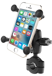 RAM Torque Handlebar/Rail Base (Fits 3/4" to 1" Diameter) with 1" Ball,  SHORT Sized Length Arm & RAM-HOL-UN7BU Universal X Grip Holder for Phones (Fits Device Width 1.875" to 3.25")